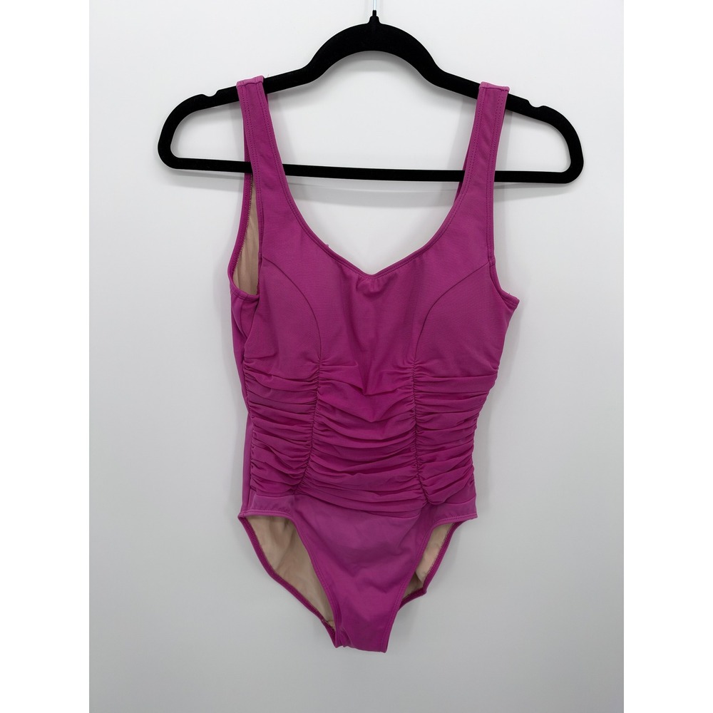 Shape fx Magenta Pink Ruched Tummy Control One Piece Swimsuit Size 8 C-6434
